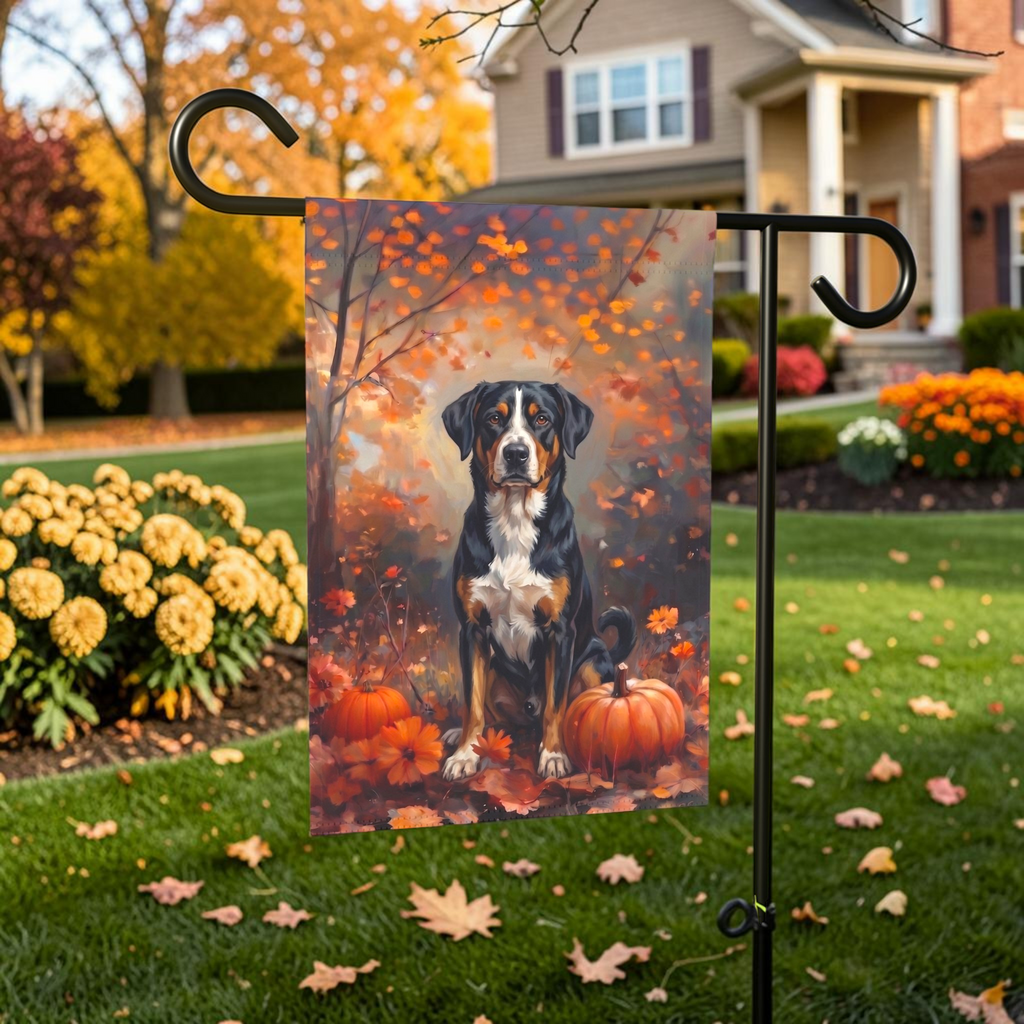 Fall Appenzeller Sennenhund With Pumpkins Autumn Garden Flag
