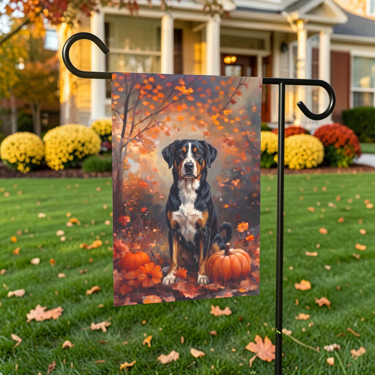 Fall Appenzeller Sennenhund With Pumpkins Autumn Garden Flag