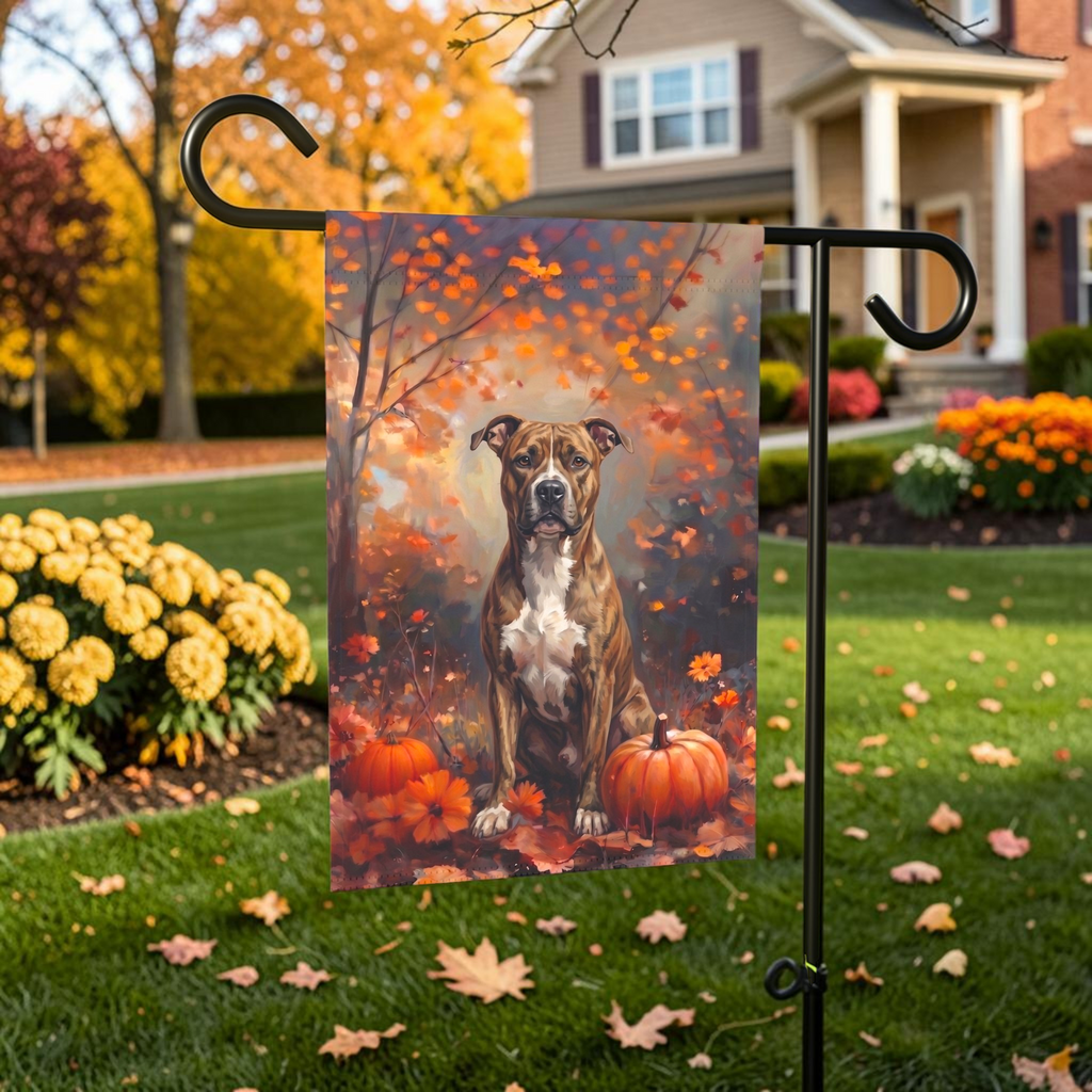 Fall American Staffordshire Terrier Autumn Garden Flag