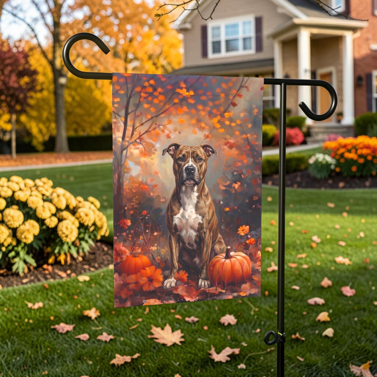 Fall American Staffordshire Terrier Autumn Garden Flag