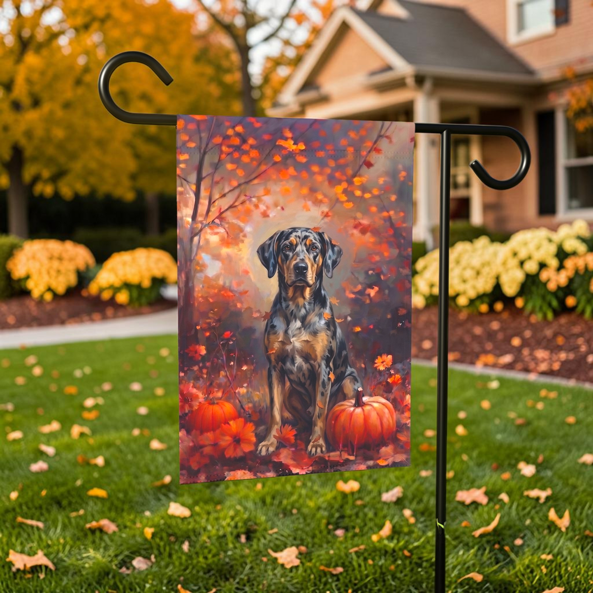 Fall American Leopard Hound Autumn Garden Flag