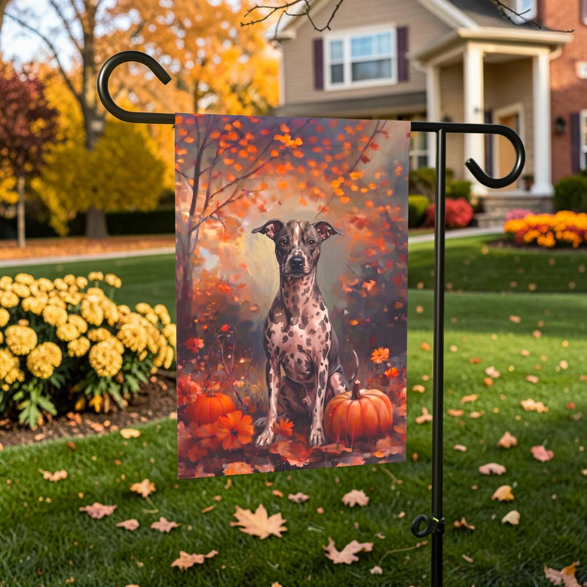 Fall American Hairless Terrier Autumn Garden Flag