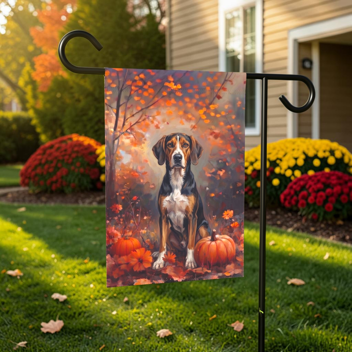 Fall American Foxhound Autumn Garden Flag