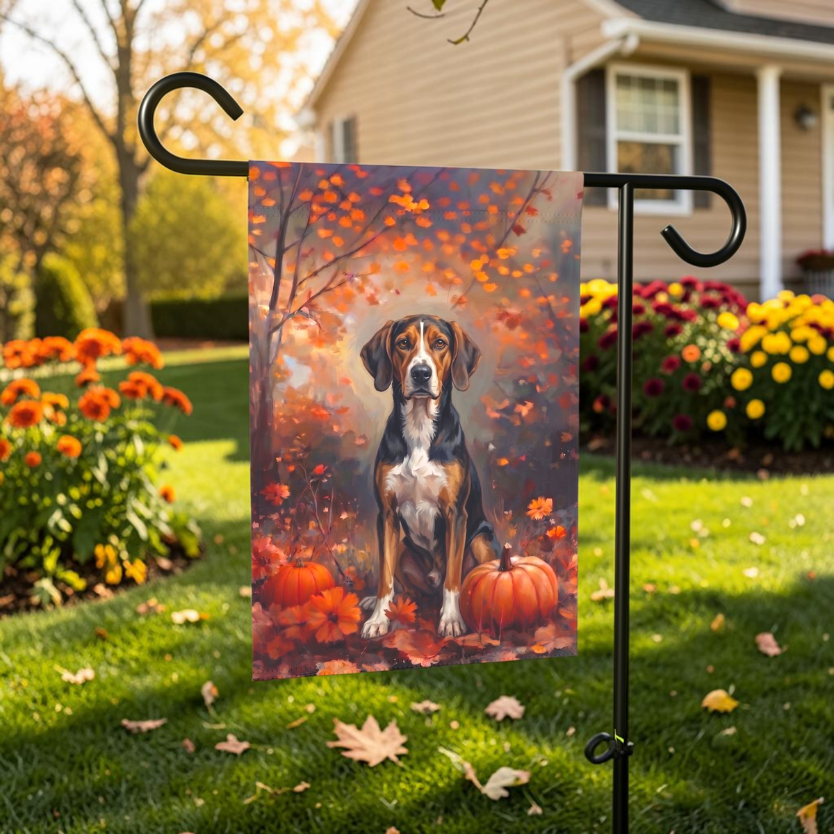 Fall American Foxhound Autumn Garden Flag