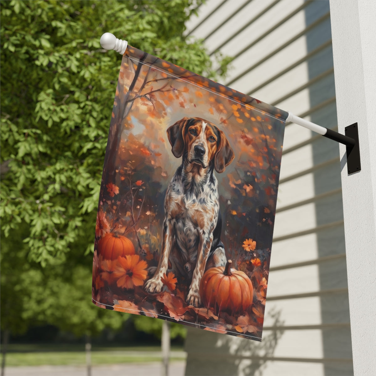 Fall American English Coonhound With Pumpkins Autumn Garden Flag