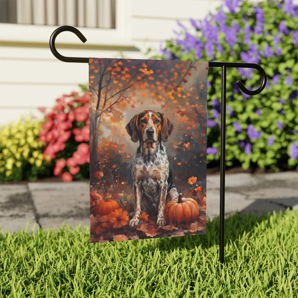Fall American English Coonhound With Pumpkins Autumn Garden Flag