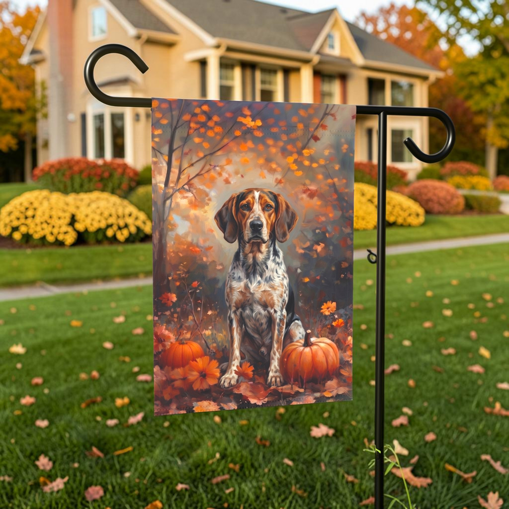 Fall American English Coonhound With Pumpkins Autumn Garden Flag