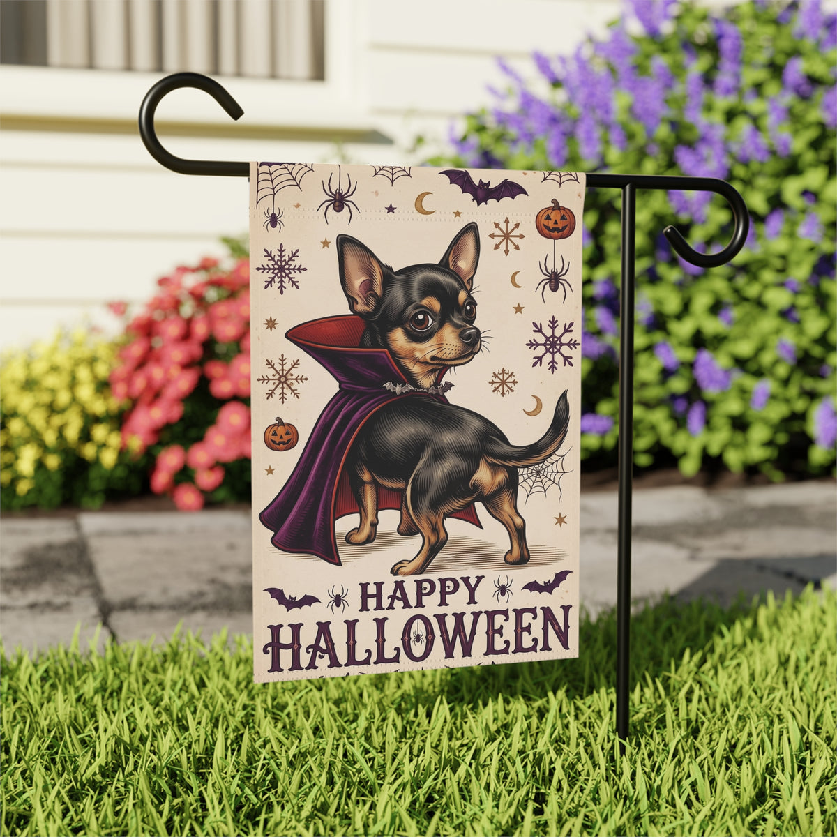 Happy Halloween Vampire Short Hair Chihuahua Garden Flag