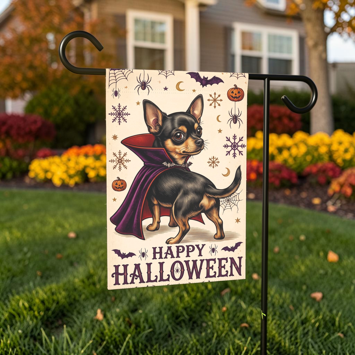 Happy Halloween Vampire Short Hair Chihuahua Garden Flag