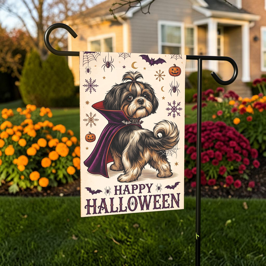 Happy Halloween Vampire Shih Tzu Garden Flag