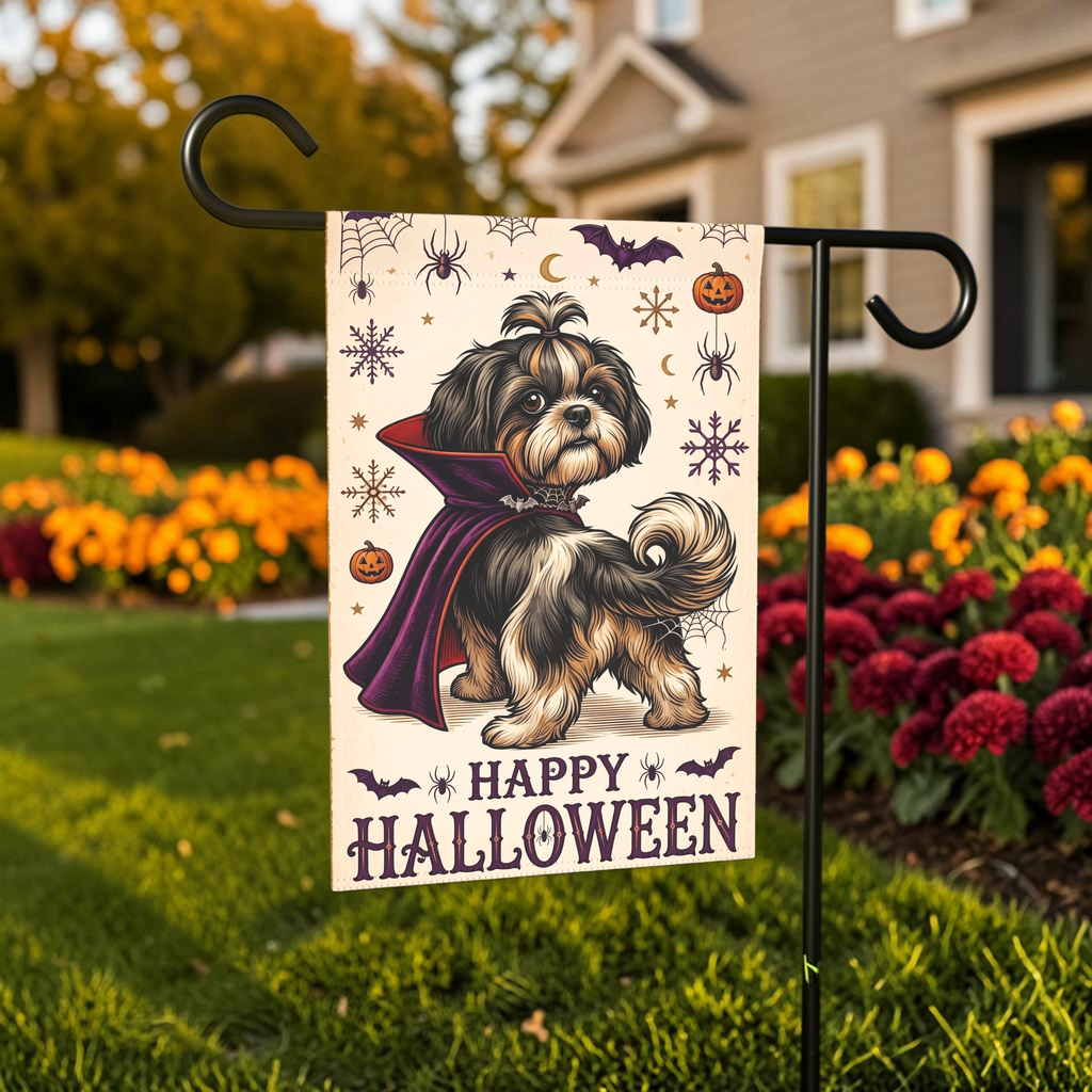 Happy Halloween Vampire Shih Tzu Garden Flag