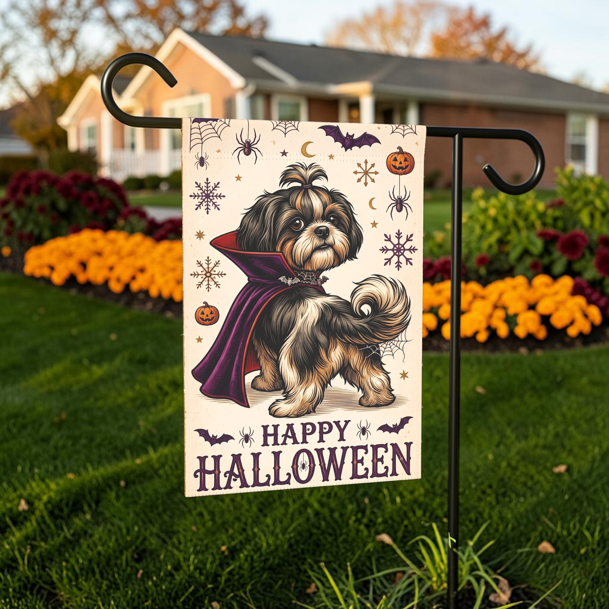 Happy Halloween Vampire Shih Tzu Garden Flag