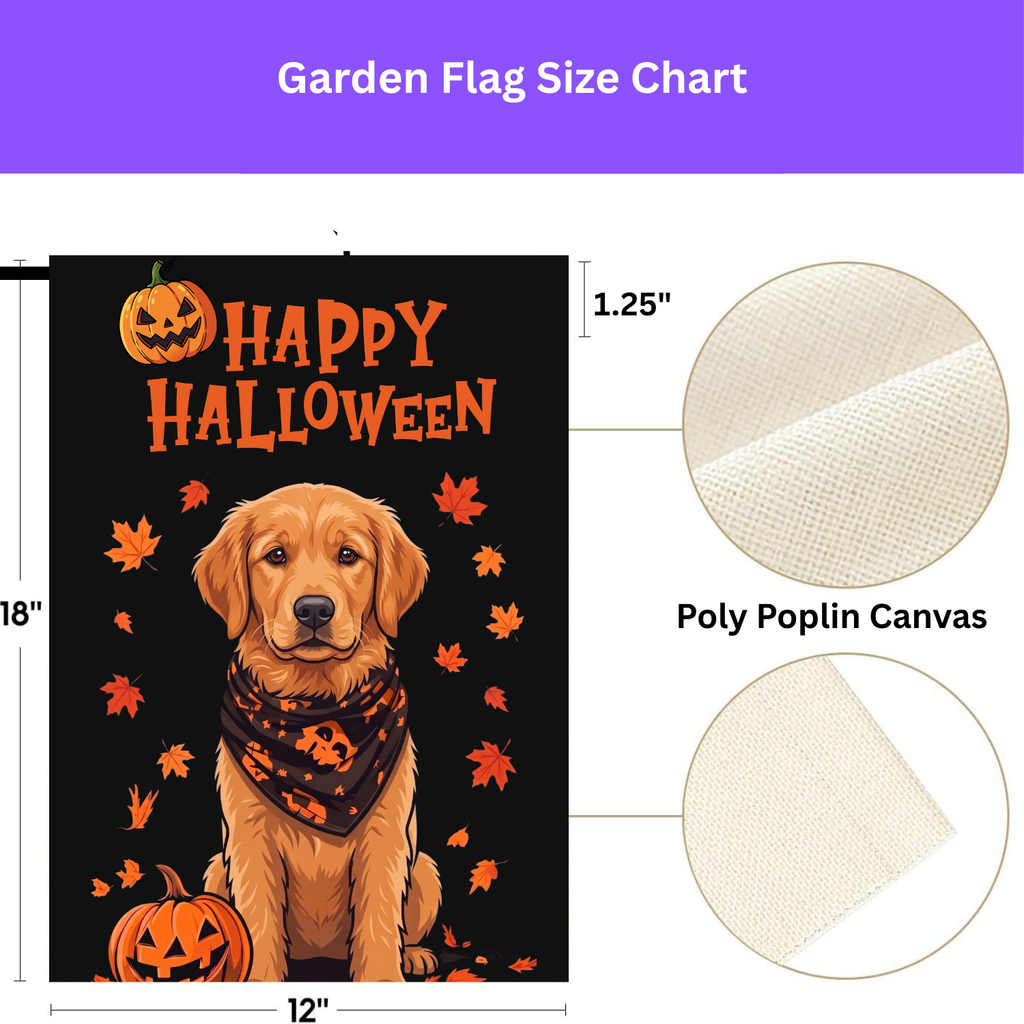 Little Pumpkin And Golden Retriever Puppy Happy Halloween Garden Flag