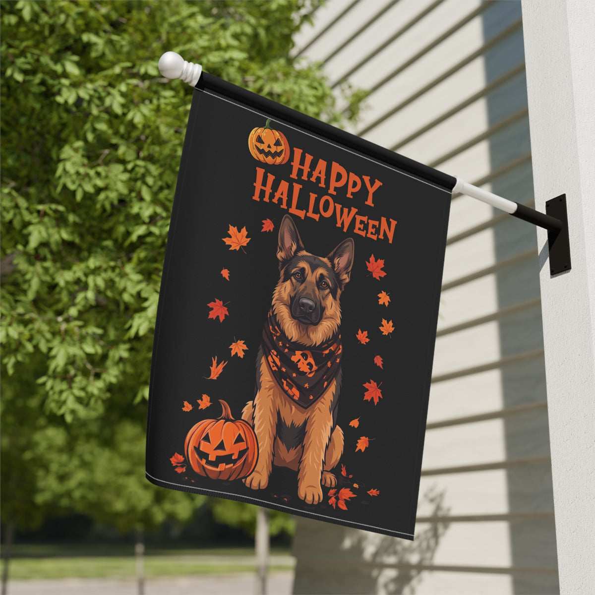 Little Pumpkin And German Shepherd Happy Halloween Garden Flag