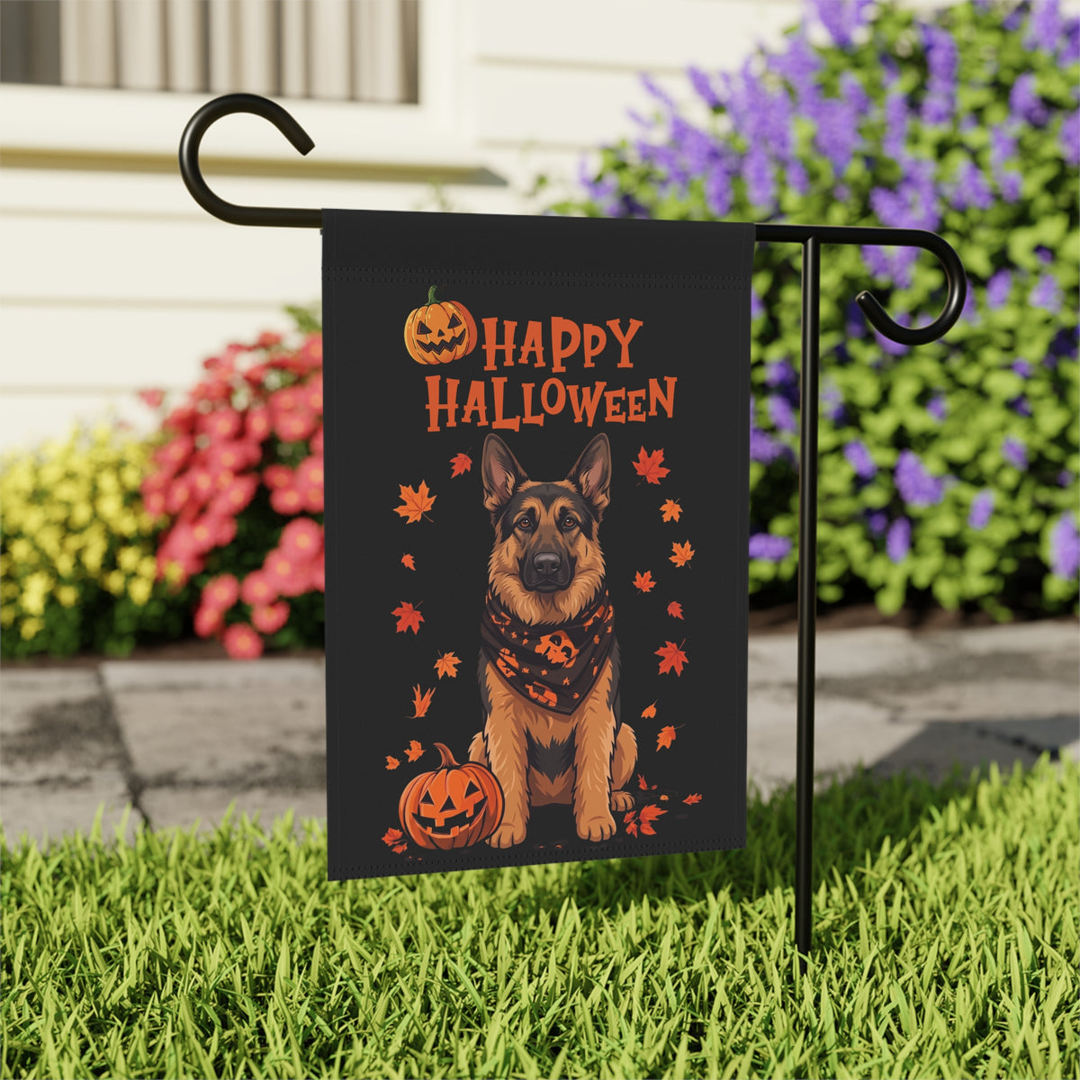 Little Pumpkin And German Shepherd Happy Halloween Garden Flag