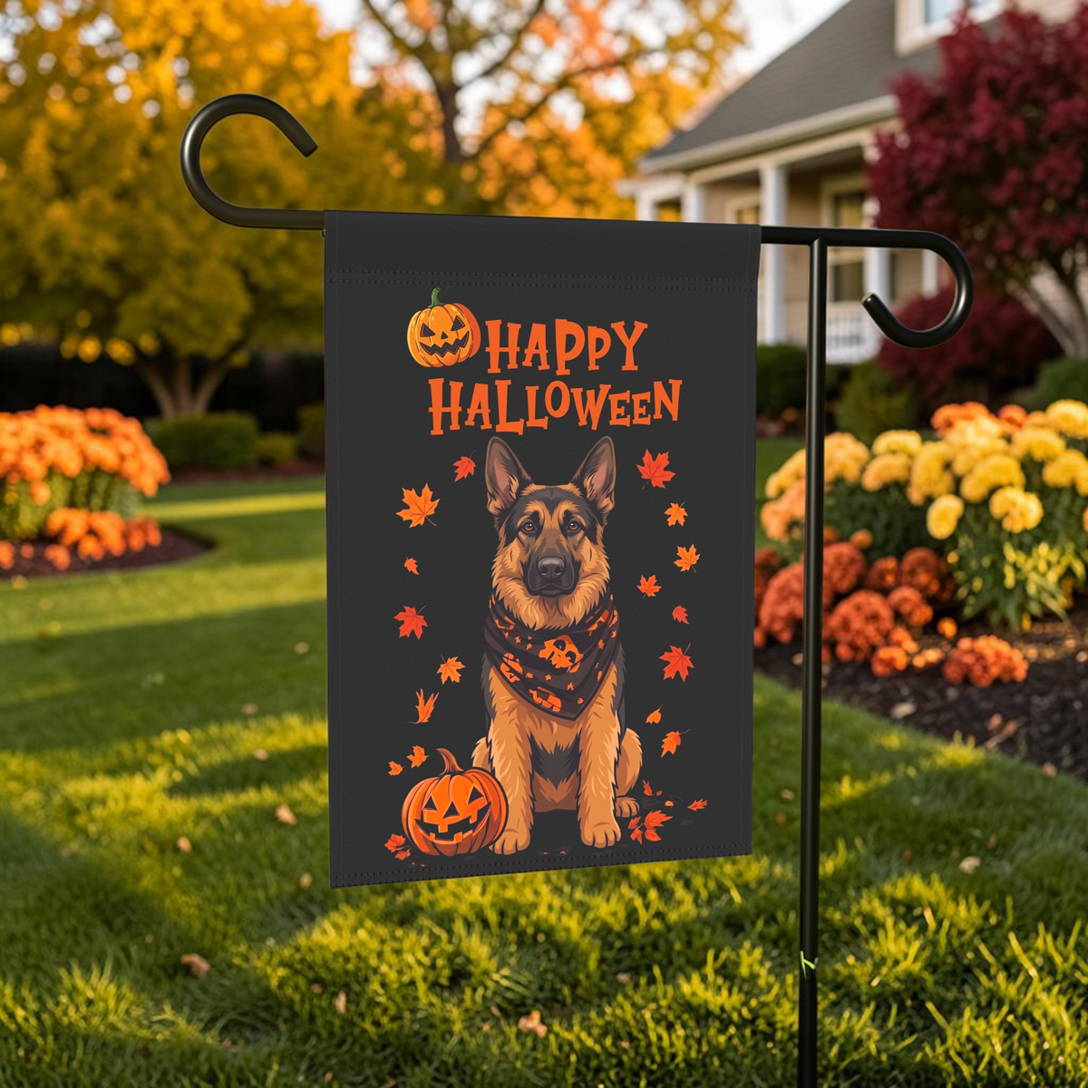 Little Pumpkin And German Shepherd Happy Halloween Garden Flag