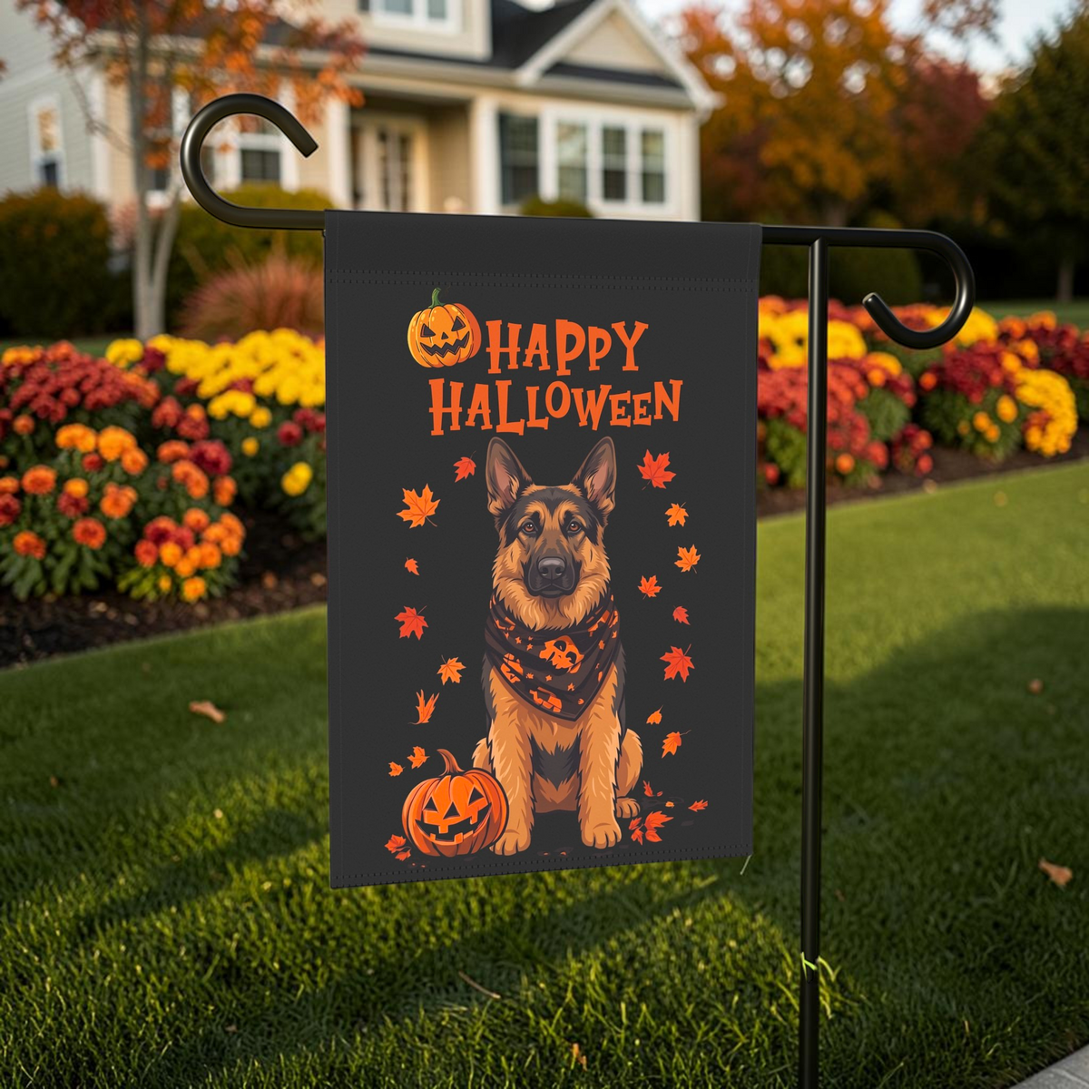 Little Pumpkin And German Shepherd Happy Halloween Garden Flag