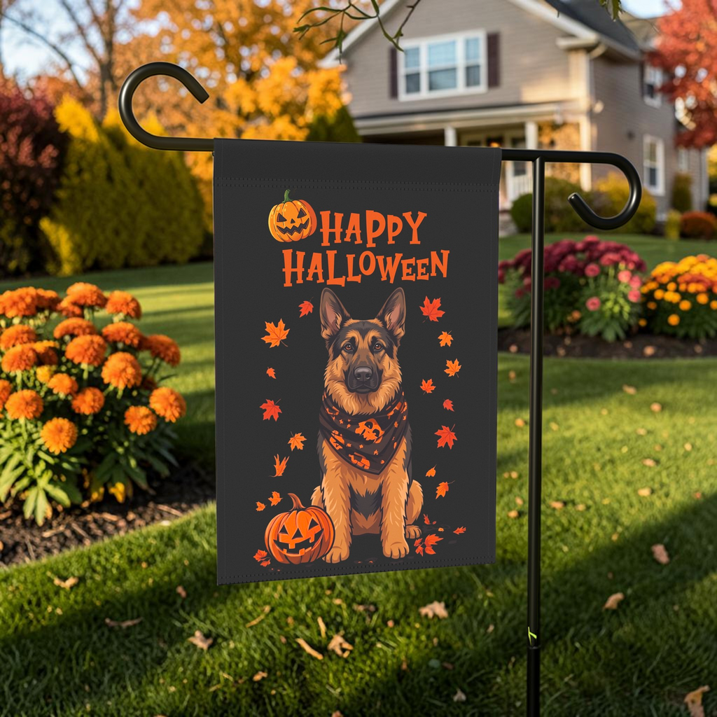 Little Pumpkin And German Shepherd Happy Halloween Garden Flag