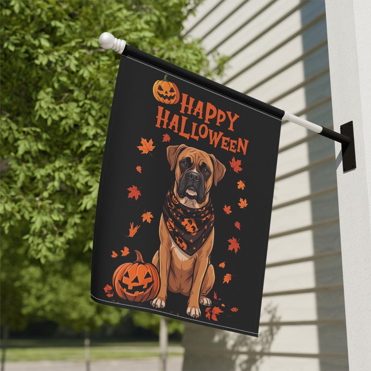 Little Pumpkin And Boxer Happy Halloween Garden Flag