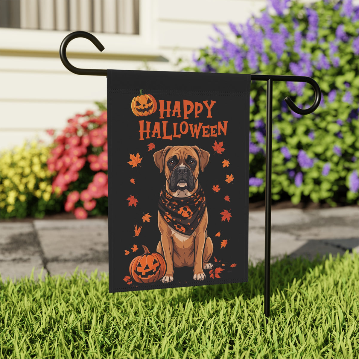 Little Pumpkin And Boxer Happy Halloween Garden Flag