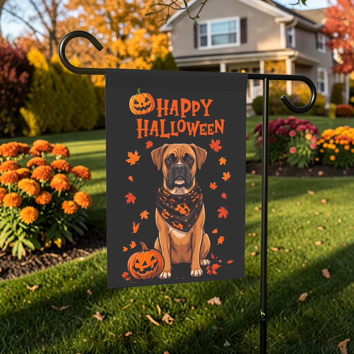 Little Pumpkin And Boxer Happy Halloween Garden Flag