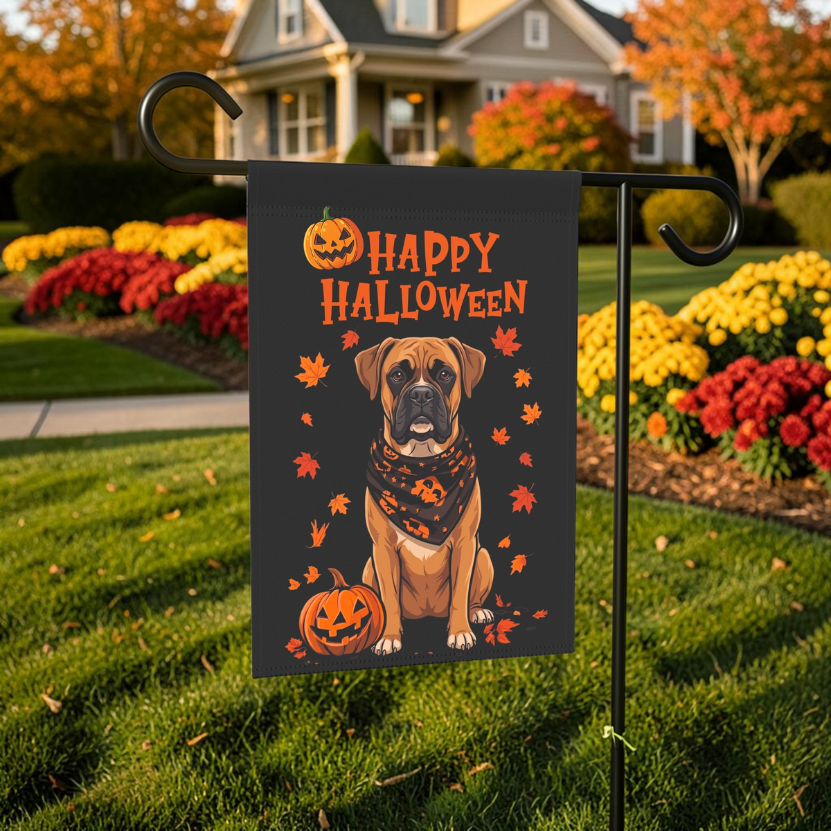 Little Pumpkin And Boxer Happy Halloween Garden Flag