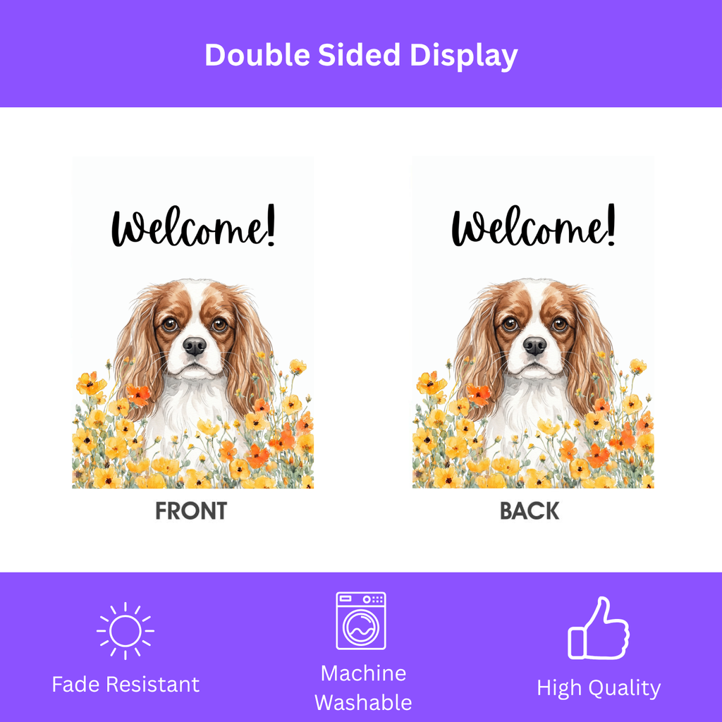 Yellow Poppies Cavalier King Charles Spaniel Welcome Garden Flag