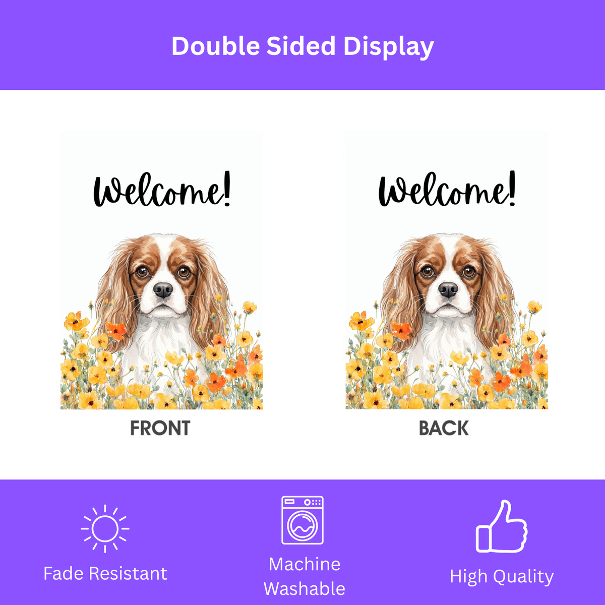 Yellow Poppies Cavalier King Charles Spaniel Welcome Garden Flag
