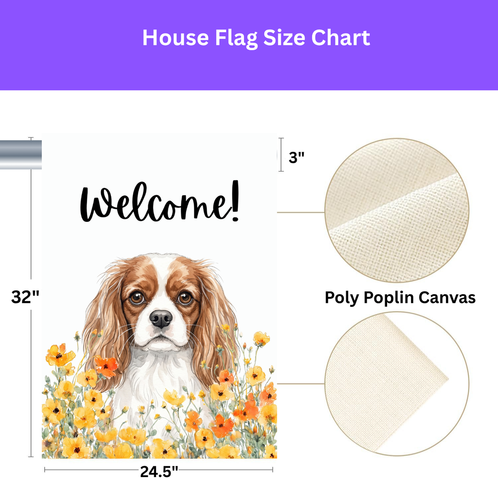 Yellow Poppies Cavalier King Charles Spaniel Welcome Garden Flag