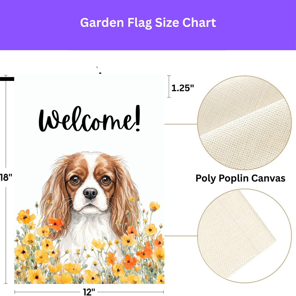 Yellow Poppies Cavalier King Charles Spaniel Welcome Garden Flag