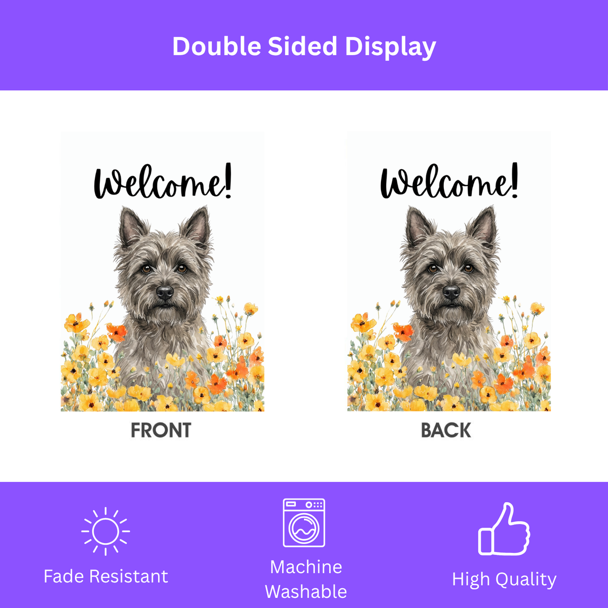 Yellow Poppies Cairn Terrier Welcome Garden Flag