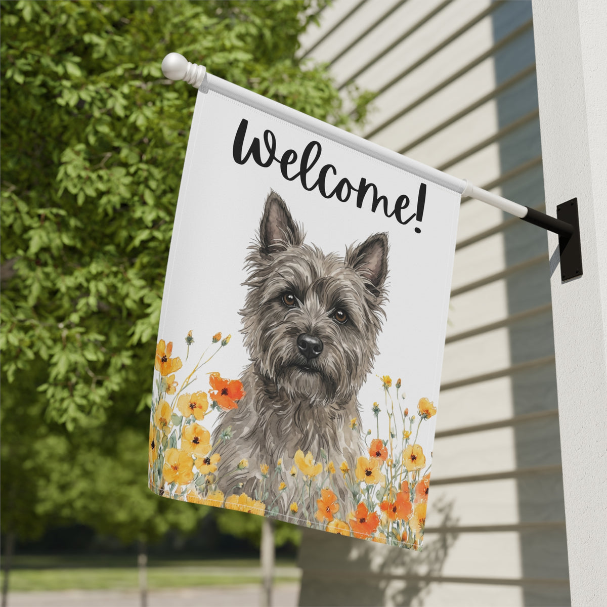 Yellow Poppies Cairn Terrier Welcome Garden Flag