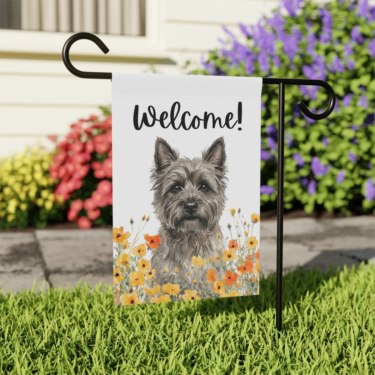 Yellow Poppies Cairn Terrier Welcome Garden Flag
