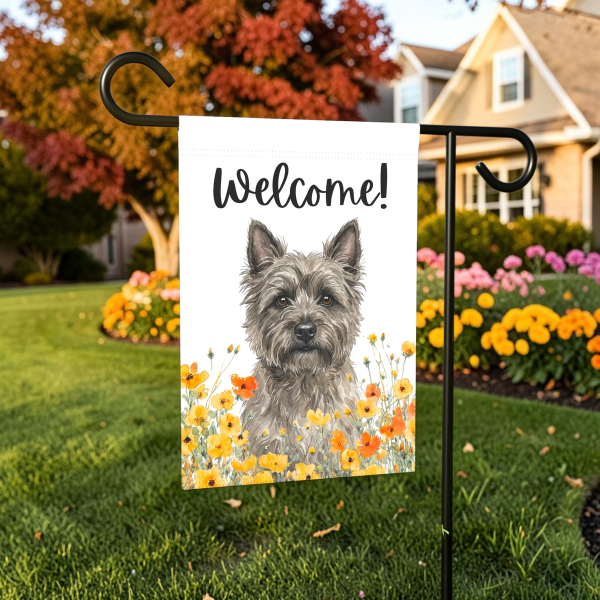 Yellow Poppies Cairn Terrier Welcome Garden Flag