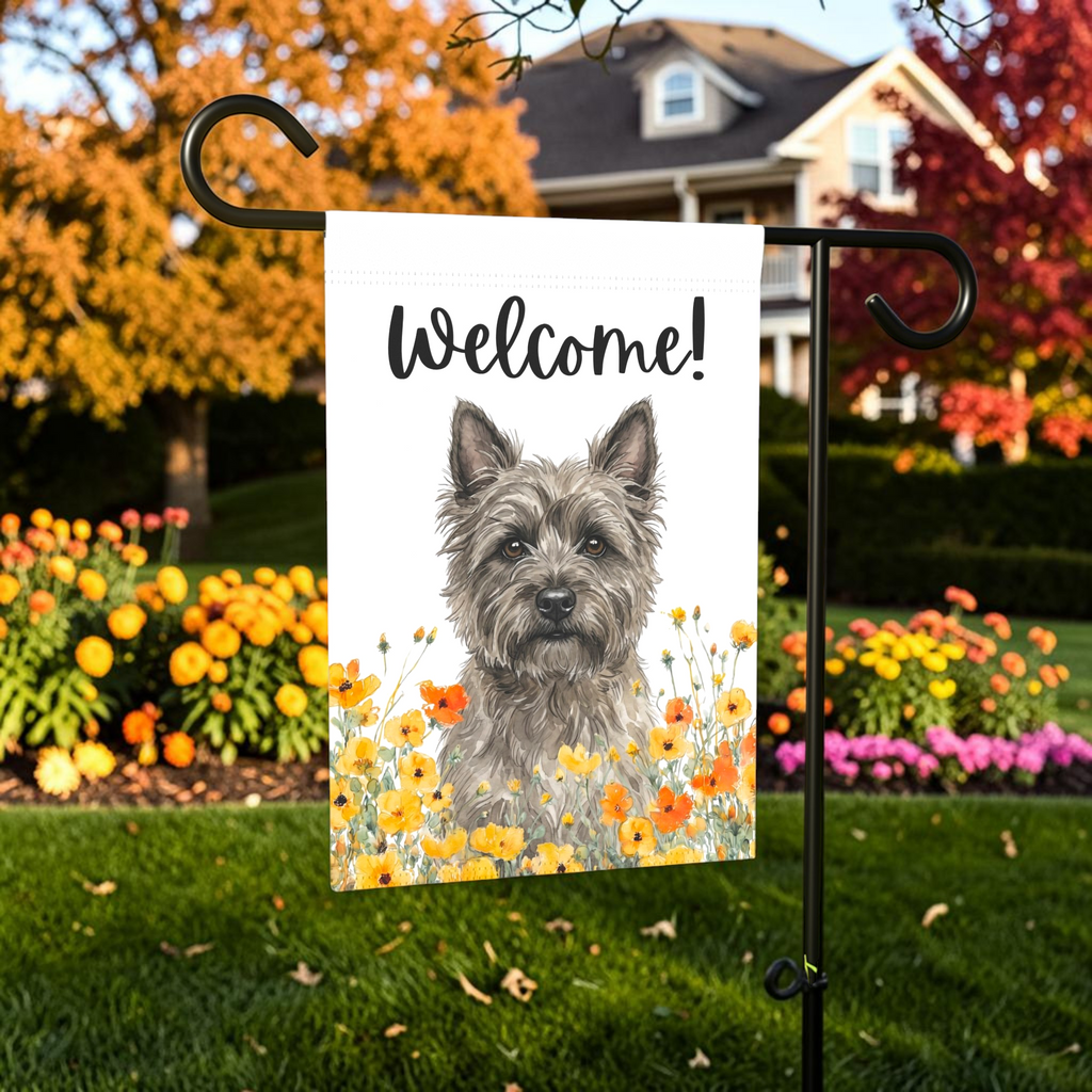 Yellow Poppies Cairn Terrier Welcome Garden Flag