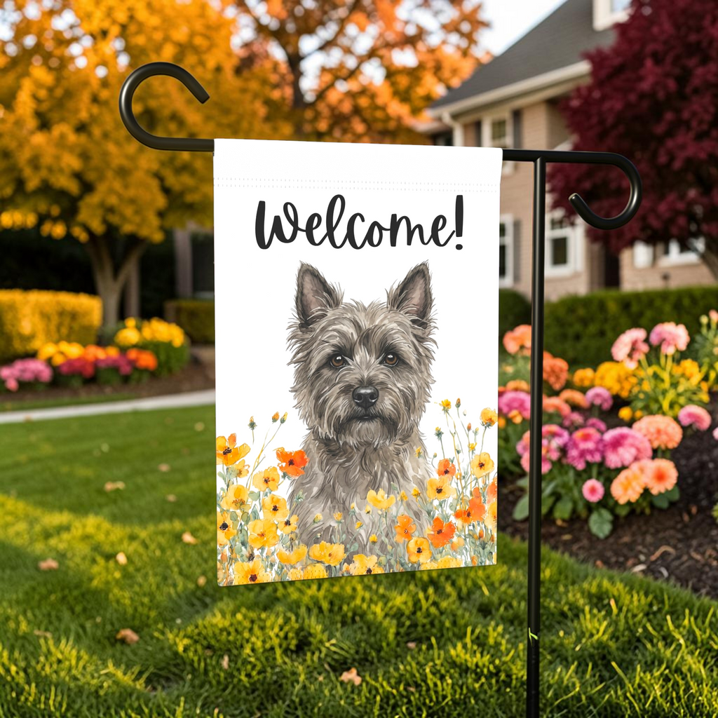 Yellow Poppies Cairn Terrier Welcome Garden Flag