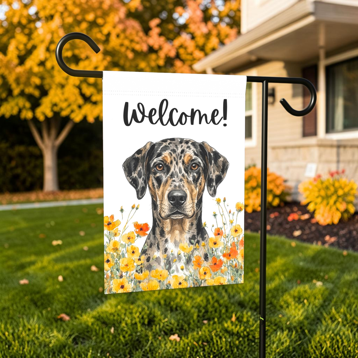 Yellow Poppies American Leopard Hound Welcome Garden Flag