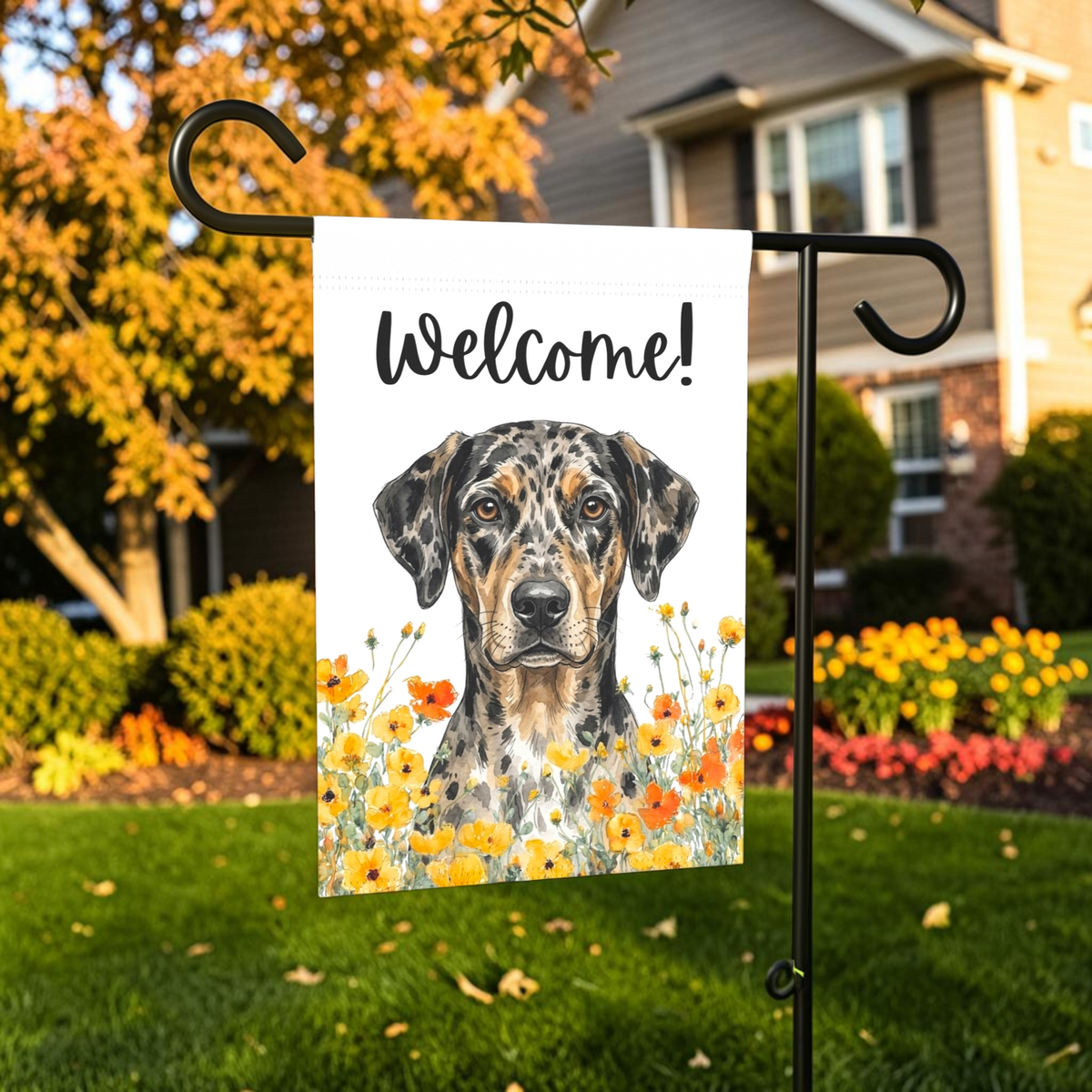 Yellow Poppies American Leopard Hound Welcome Garden Flag