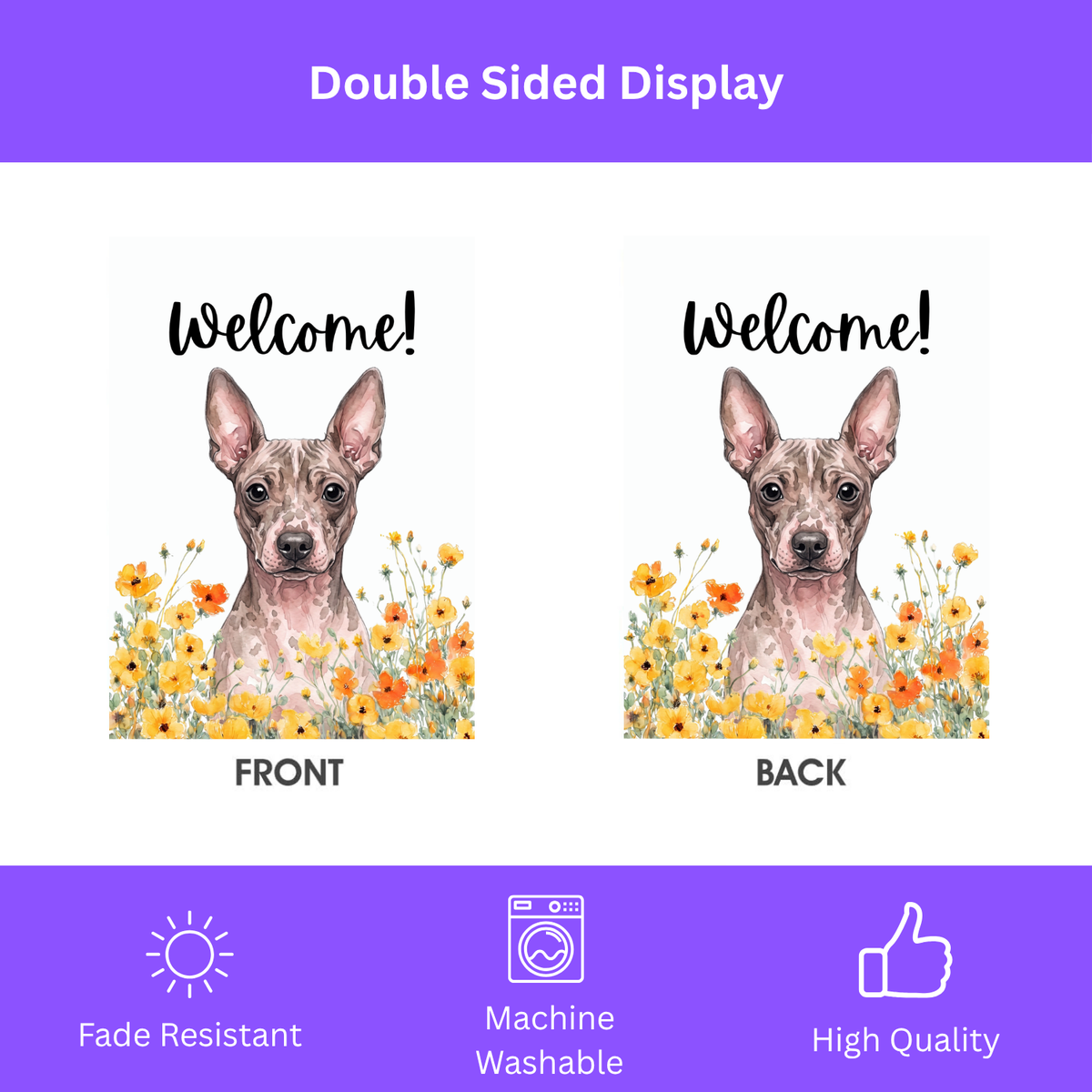 Yellow Poppies American Hairless Terrier Welcome Garden Flag