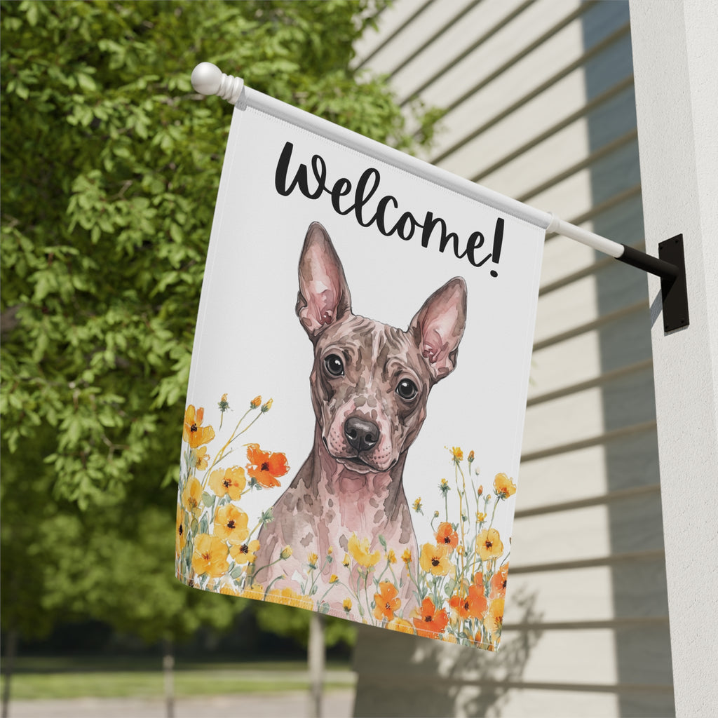 Yellow Poppies American Hairless Terrier Welcome Garden Flag