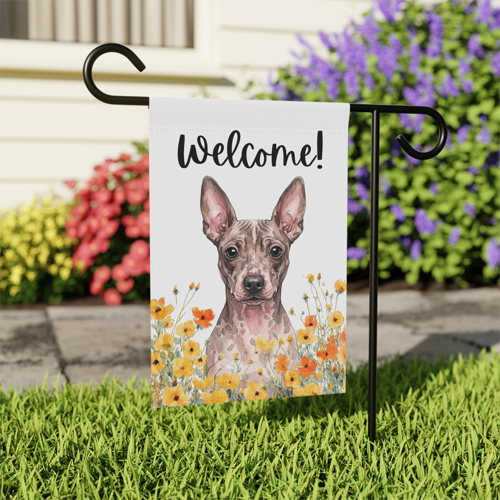 Yellow Poppies American Hairless Terrier Welcome Garden Flag