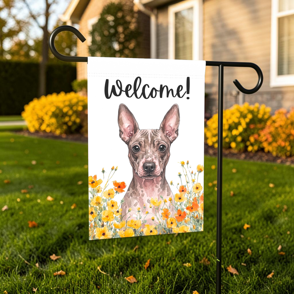 Yellow Poppies American Hairless Terrier Welcome Garden Flag
