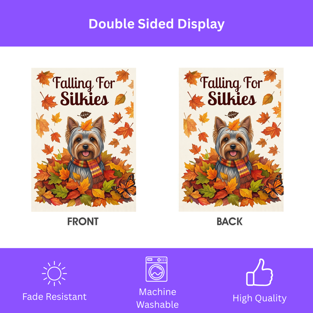 Falling For Silkies Silky Terrier Autumn Garden Flag