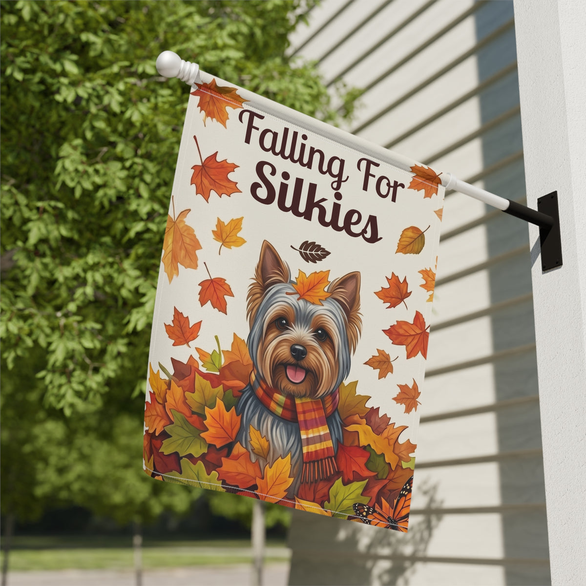 Falling For Silkies Silky Terrier Autumn Garden Flag
