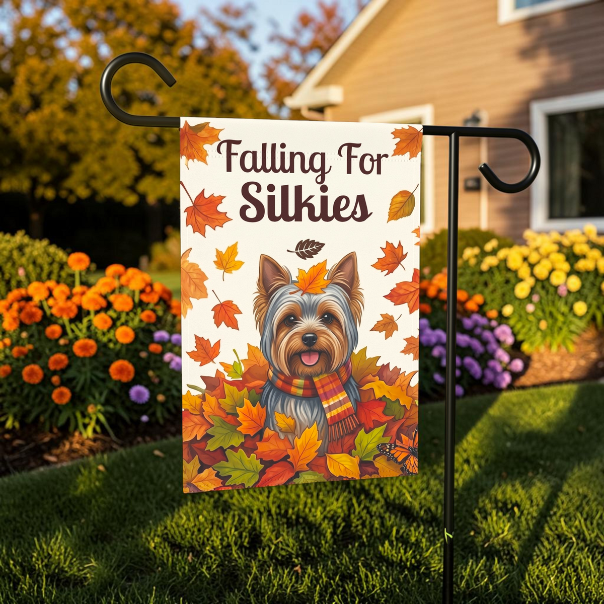 Falling For Silkies Silky Terrier Autumn Garden Flag