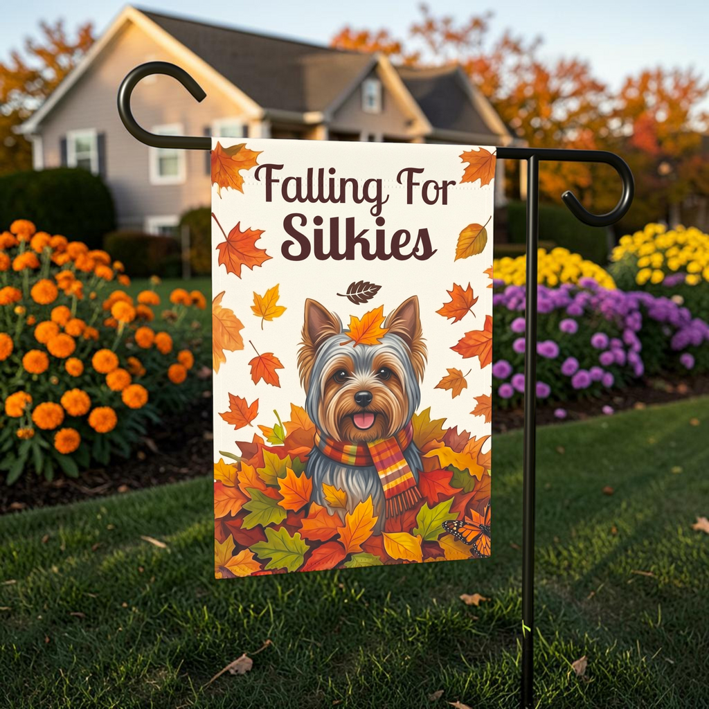 Falling For Silkies Silky Terrier Autumn Garden Flag