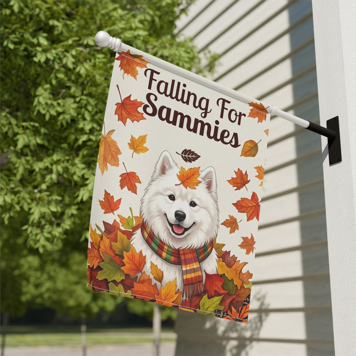 Falling For Sammies Samoyed Autumn Garden Flag