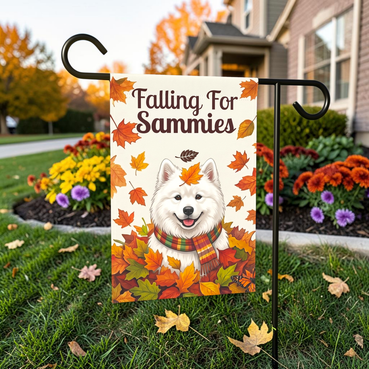 Falling For Sammies Samoyed Autumn Garden Flag