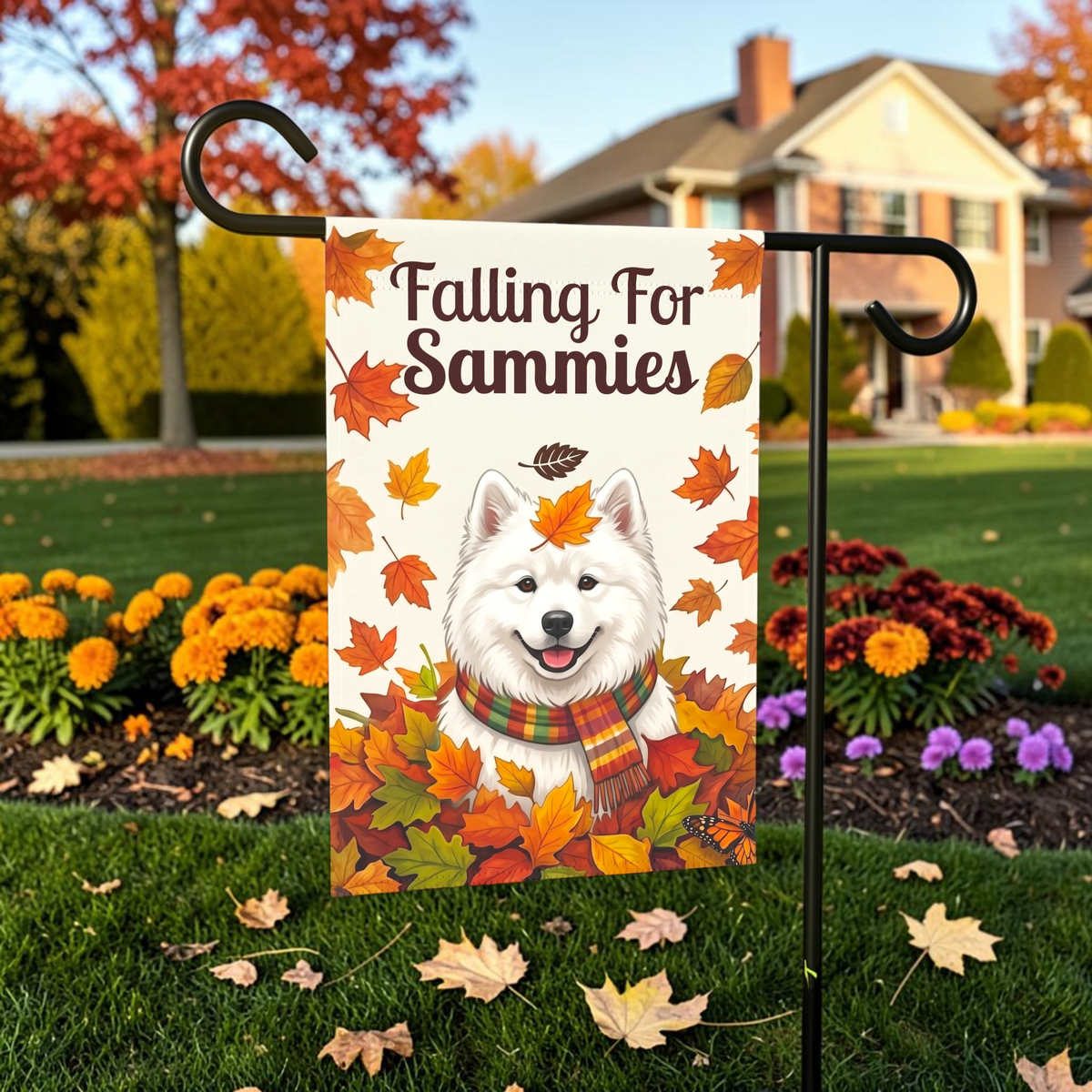 Falling For Sammies Samoyed Autumn Garden Flag