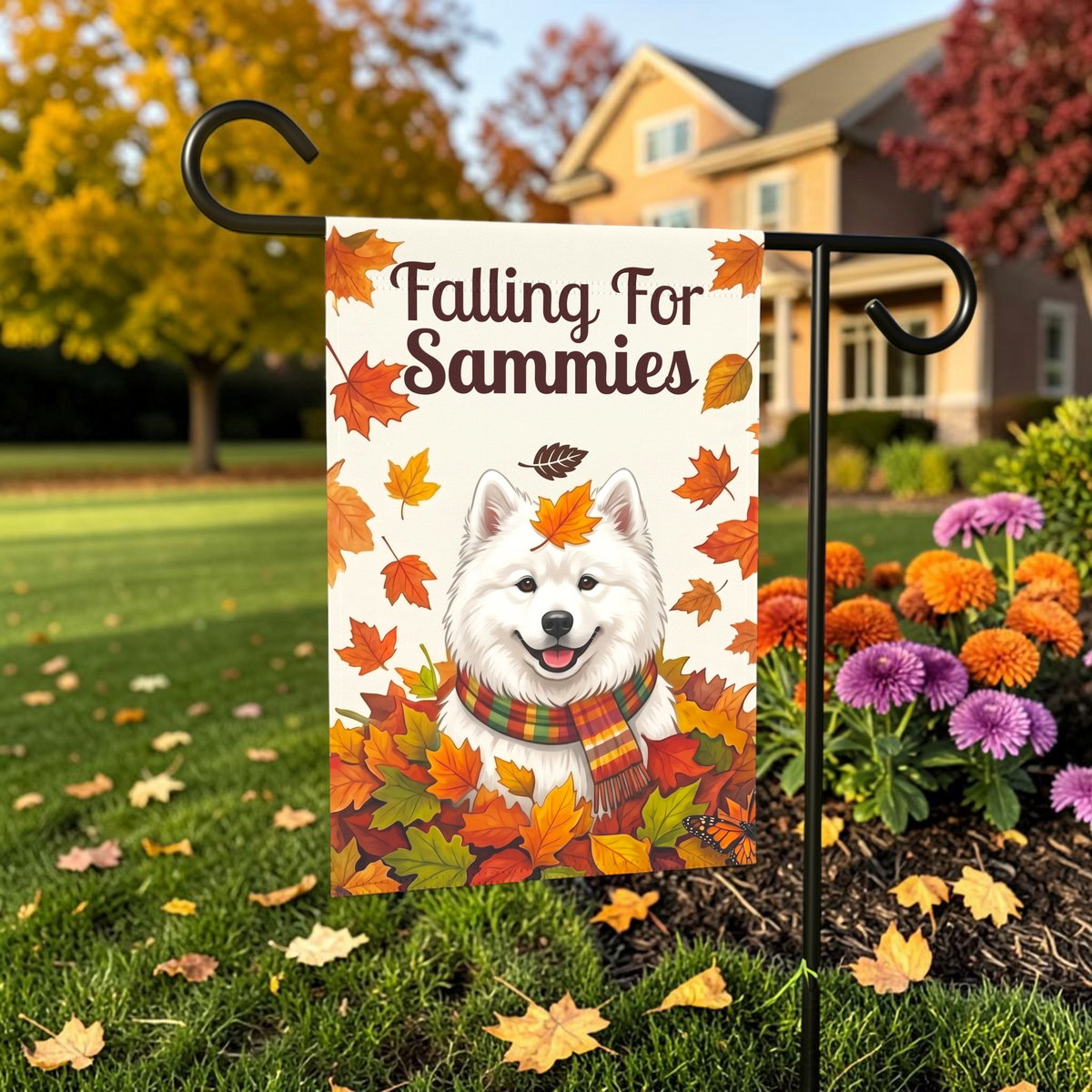 Falling For Sammies Samoyed Autumn Garden Flag